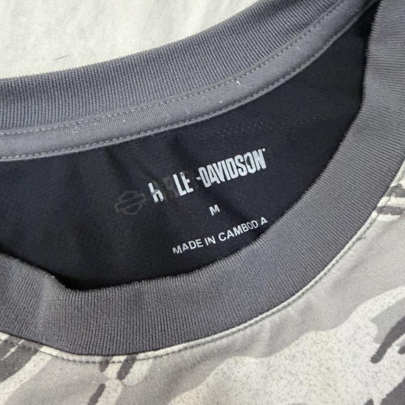 ハーレーダビッドソン Harley-Davidson Tシャツ 長袖 ファクトリー パフォーマンス ロングTシャツ camo柄 ロゴプリント グレー M M カモフラージュ柄・迷彩 灰 / グレー / gray メンズ USED 古着 中古 50162056