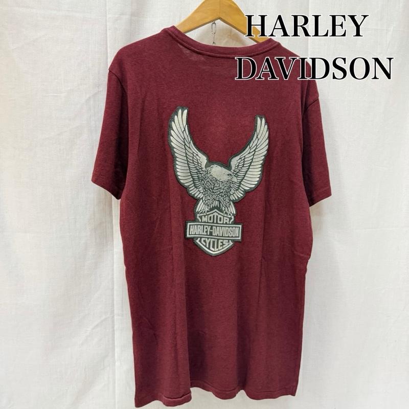 ハーレーダビッドソン Harley-Davidson Tシャツ 半袖 ロゴパッチ イーグルパッチ Tシャツ burgundy L L ロゴ、文字 ボルドー / ボルドー / メンズ USED 古着 中古 50162058