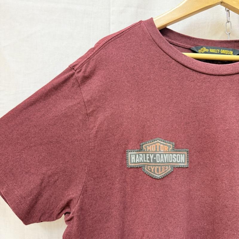 ハーレーダビッドソン Harley-Davidson Tシャツ 半袖 ロゴパッチ イーグルパッチ Tシャツ burgundy L L ロゴ、文字 ボルドー / ボルドー / メンズ USED 古着 中古 50162058