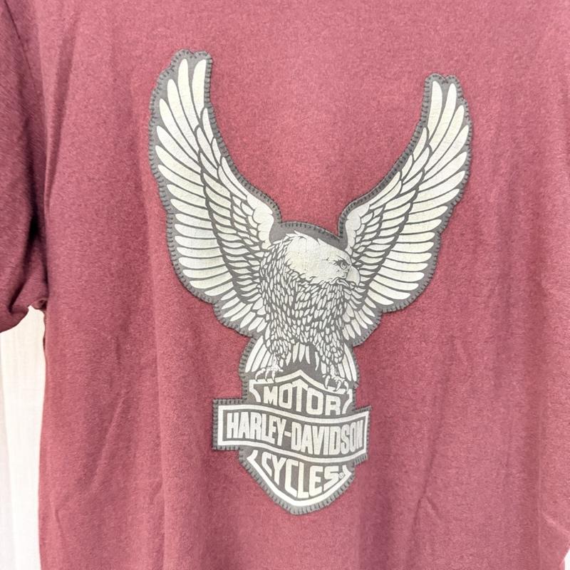 ハーレーダビッドソン Harley-Davidson Tシャツ 半袖 ロゴパッチ イーグルパッチ Tシャツ burgundy L L ロゴ、文字 ボルドー / ボルドー / メンズ USED 古着 中古 50162058