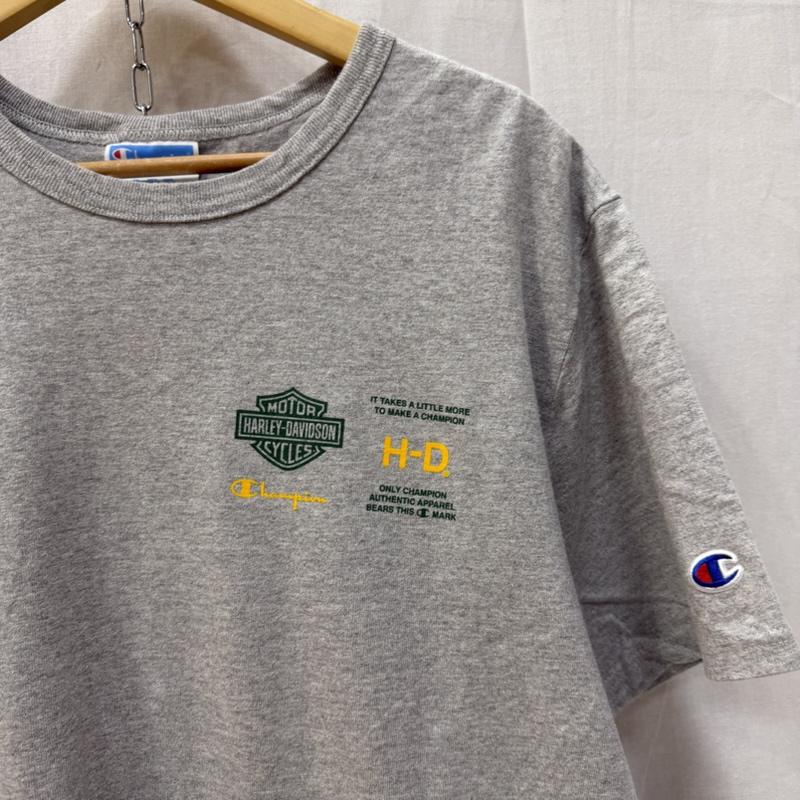ハーレーダビッドソン Harley-Davidson Tシャツ 半袖 Champion(R) x Harley-Davidson ファナティックTシャツ グレー L L ロゴ、文字 灰 / グレー / gray X 緑 / グリーン / green メンズ USED 古着 中古 50162059