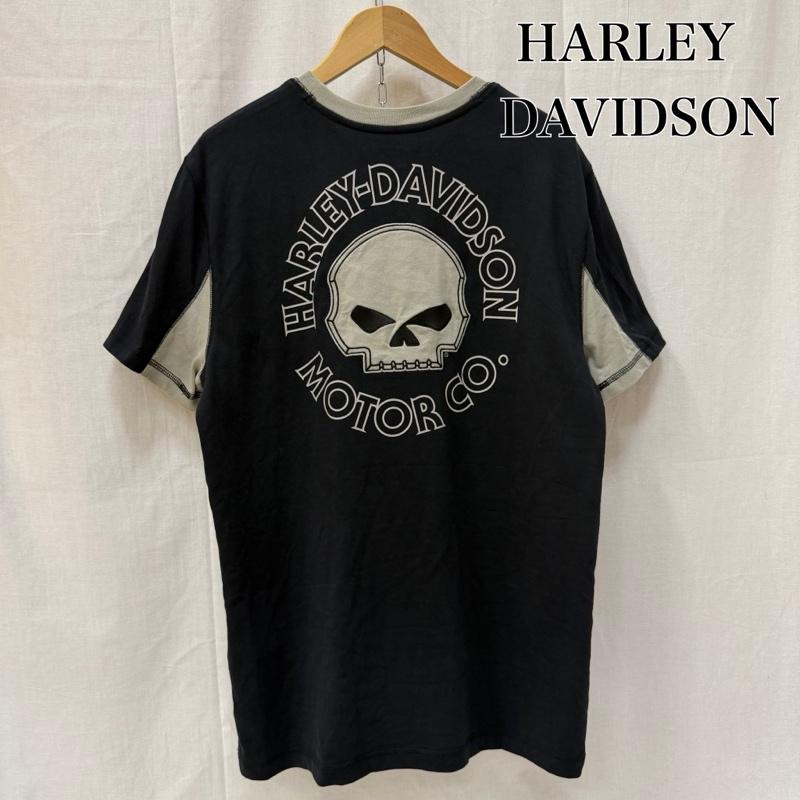 ハーレーダビッドソン Harley-Davidson Tシャツ 半袖 スカルワッペンTシャツ black×gray M M ロゴ、文字 X キャラクター 黒 / ブラック / black X 灰 / グレー / gray メンズ USED 古着 中古 50162060