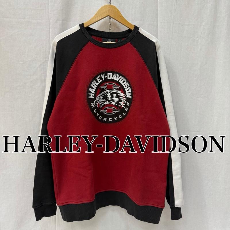 ハーレーダビッドソン Harley-Davidson トレーナー 長袖 ラグランスリーブ イーグルプリント ロゴスウェット black×white×red M 裏起毛 M ロゴ、文字 黒 / ブラック / black X 白 / ホワイト / white X 赤 / レッド / red メンズ USED 古着 中古 50162061