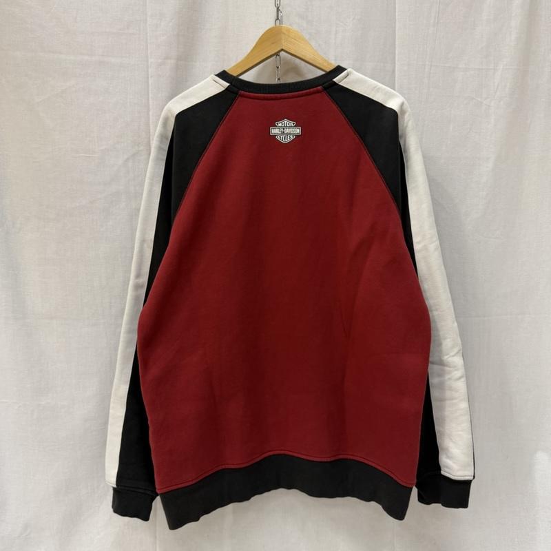 ハーレーダビッドソン Harley-Davidson トレーナー 長袖 ラグランスリーブ イーグルプリント ロゴスウェット black×white×red M 裏起毛 M ロゴ、文字 黒 / ブラック / black X 白 / ホワイト / white X 赤 / レッド / red メンズ USED 古着 中古 50162061