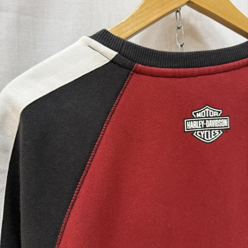 ハーレーダビッドソン Harley-Davidson トレーナー 長袖 ラグランスリーブ イーグルプリント ロゴスウェット black×white×red M 裏起毛 M ロゴ、文字 黒 / ブラック / black X 白 / ホワイト / white X 赤 / レッド / red メンズ USED 古着 中古 50162061