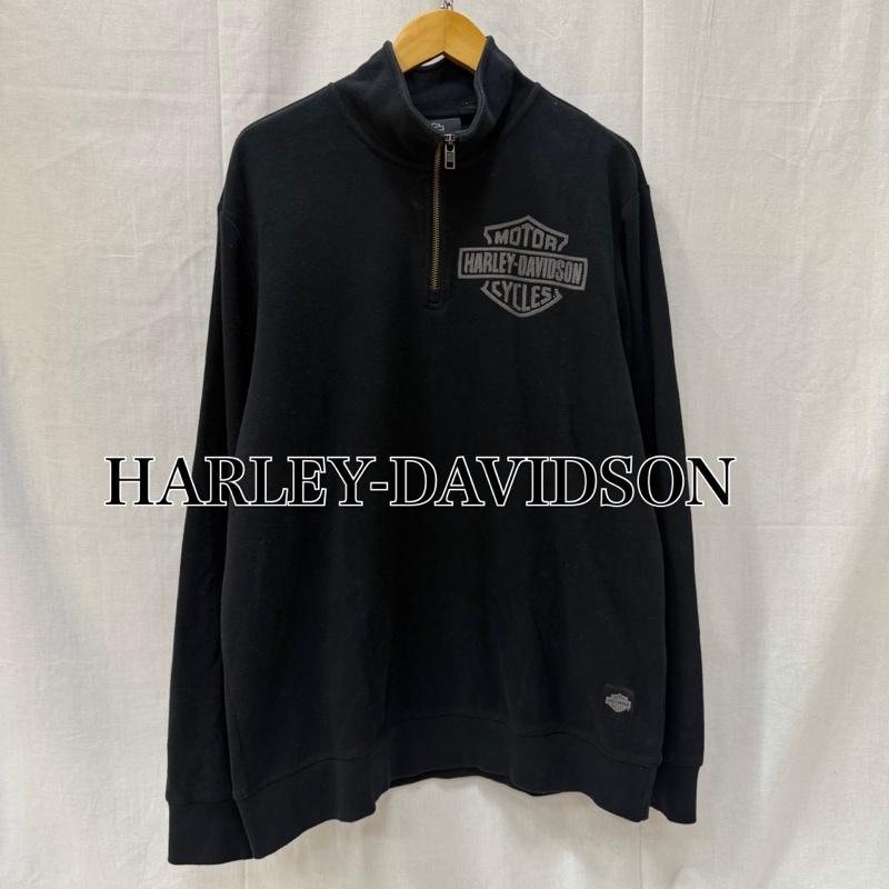 ハーレーダビッドソン Harley-Davidson トレーナー 長袖 ハーフジップスウェット ロゴ刺繍 black L L ロゴ、文字 黒 / ブラック / black X 灰 / グレー / gray メンズ USED 古着 中古 50162062