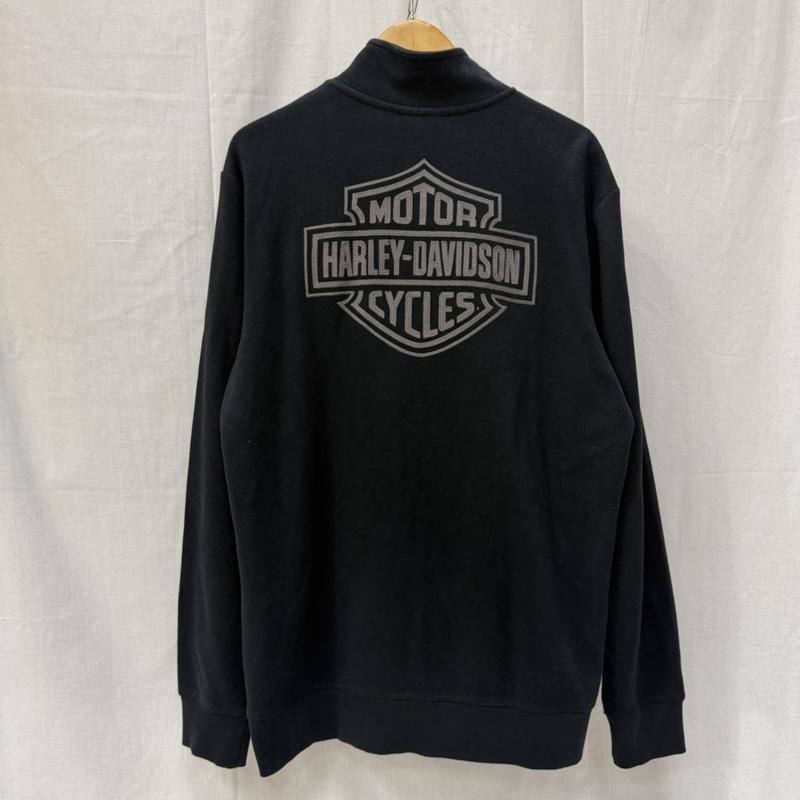 ハーレーダビッドソン Harley-Davidson トレーナー 長袖 ハーフジップスウェット ロゴ刺繍 black L L ロゴ、文字 黒 / ブラック / black X 灰 / グレー / gray メンズ USED 古着 中古 50162062