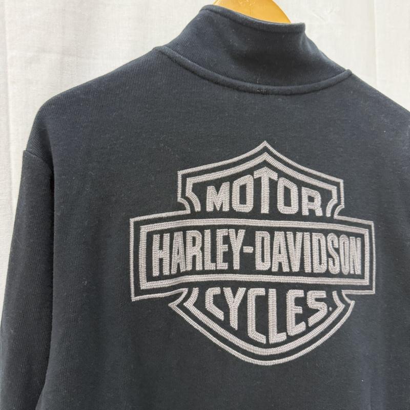 ハーレーダビッドソン Harley-Davidson トレーナー 長袖 ハーフジップスウェット ロゴ刺繍 black L L ロゴ、文字 黒 / ブラック / black X 灰 / グレー / gray メンズ USED 古着 中古 50162062