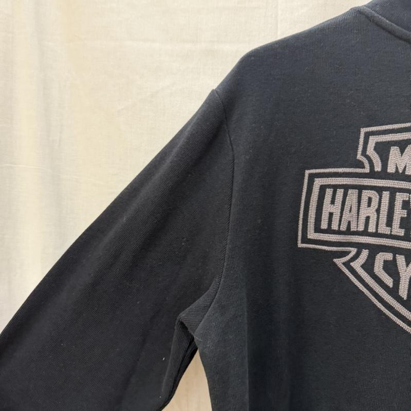 ハーレーダビッドソン Harley-Davidson トレーナー 長袖 ハーフジップスウェット ロゴ刺繍 black L L ロゴ、文字 黒 / ブラック / black X 灰 / グレー / gray メンズ USED 古着 中古 50162062