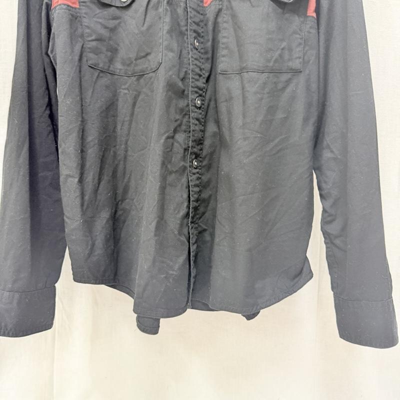 ハーレーダビッドソン Harley-Davidson シャツ、ブラウス 長袖 ボーダープリント 長袖シャツ black × red ロゴワッペン L L ロゴ、文字 X ボーダー柄 黒 / ブラック / black X 赤 / レッド / red メンズ USED 古着 中古 50162063