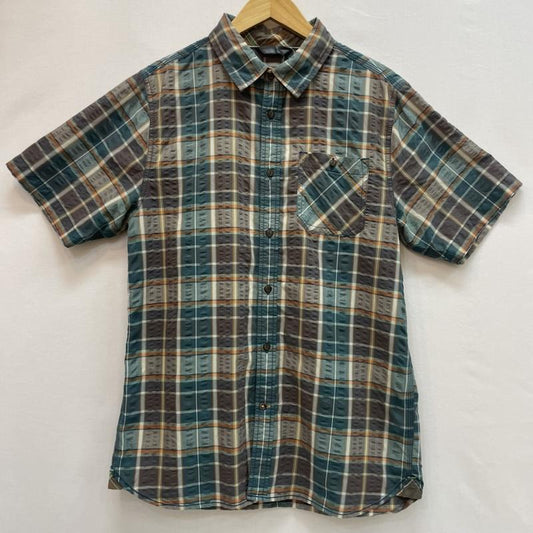ザノースフェイス THE NORTH FACE シャツ、ブラウス 半袖 マドラス チェック 柄 胸 ポケット M チェック 緑 / グリーン / green X 茶 / ブラウン / brown X 橙 / オレンジ / orange メンズ USED 古着 中古 50162076