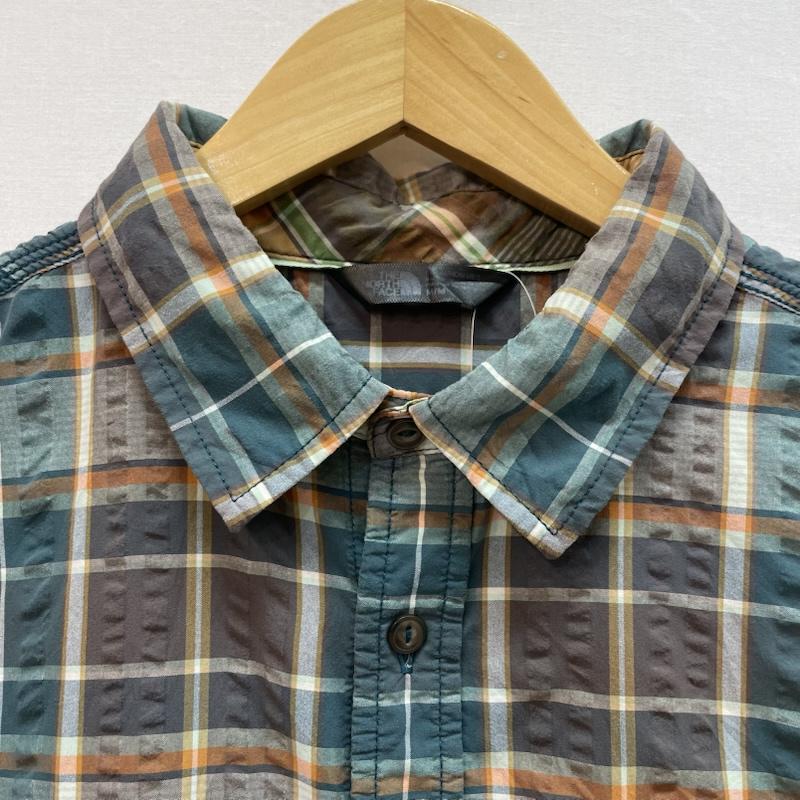 ザノースフェイス THE NORTH FACE シャツ、ブラウス 半袖 マドラス チェック 柄 胸 ポケット M チェック 緑 / グリーン / green X 茶 / ブラウン / brown X 橙 / オレンジ / orange メンズ USED 古着 中古 50162076