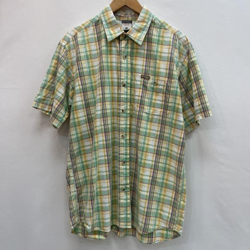 コロンビア Columbia シャツ、ブラウス 半袖 チェック 柄 半袖 シャツ 胸ポケット L チェック 緑 / グリーン / green X 黄 / イエロー / yellow X 白 / ホワイト / white X 紫 / パープル / purple メンズ USED 古着 中古 50162080