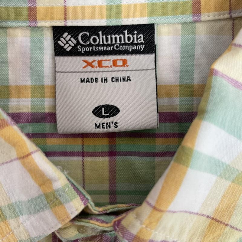 コロンビア Columbia シャツ、ブラウス 半袖 チェック 柄 半袖 シャツ 胸ポケット L チェック 緑 / グリーン / green X 黄 / イエロー / yellow X 白 / ホワイト / white X 紫 / パープル / purple メンズ USED 古着 中古 50162080