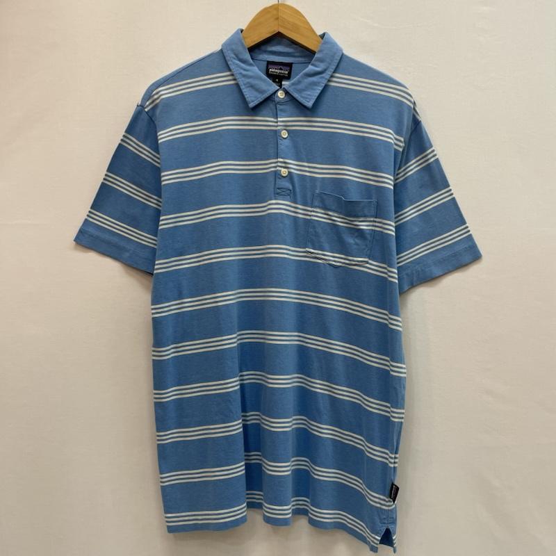 パタゴニア patagonia ポロシャツ 半袖 ボーダー 柄 ポロシャツ 胸ポケット M ボーダー柄 水色 / ライトブルー / X 白 / ホワイト / white メンズ USED 古着 中古 50162088