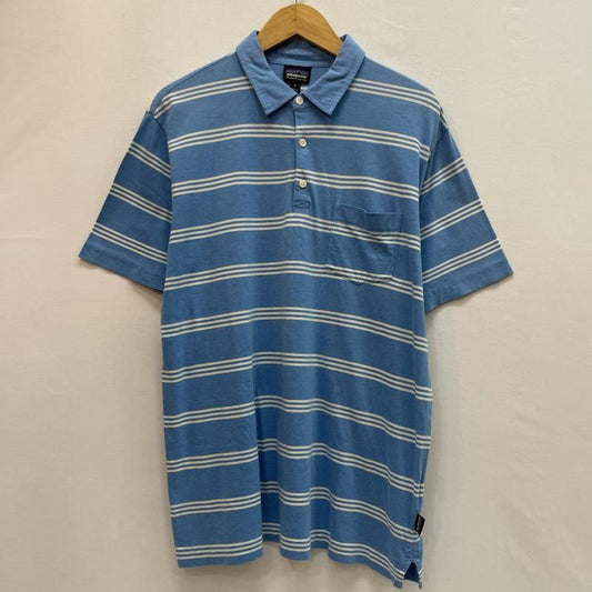 パタゴニア patagonia ポロシャツ 半袖 ボーダー 柄 ポロシャツ 胸ポケット M ボーダー柄 水色 / ライトブルー / X 白 / ホワイト / white メンズ USED 古着 中古 50162088