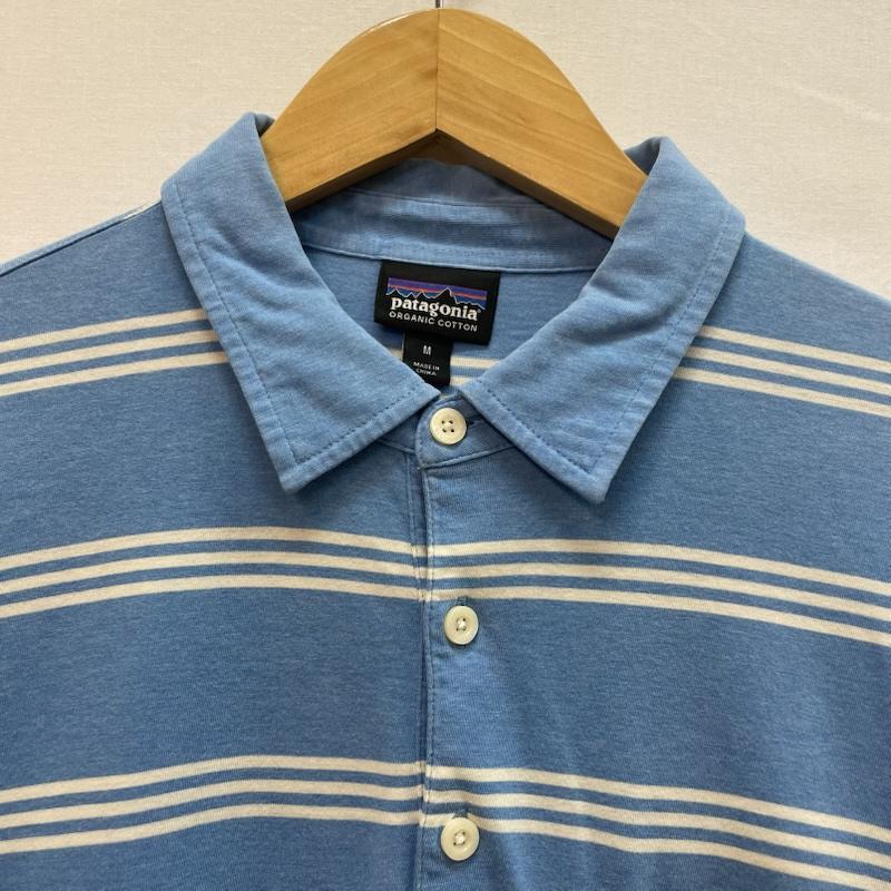 パタゴニア patagonia ポロシャツ 半袖 ボーダー 柄 ポロシャツ 胸ポケット M ボーダー柄 水色 / ライトブルー / X 白 / ホワイト / white メンズ USED 古着 中古 50162088