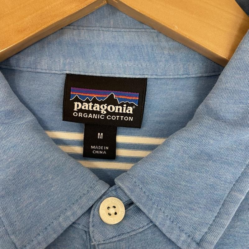 パタゴニア patagonia ポロシャツ 半袖 ボーダー 柄 ポロシャツ 胸ポケット M ボーダー柄 水色 / ライトブルー / X 白 / ホワイト / white メンズ USED 古着 中古 50162088