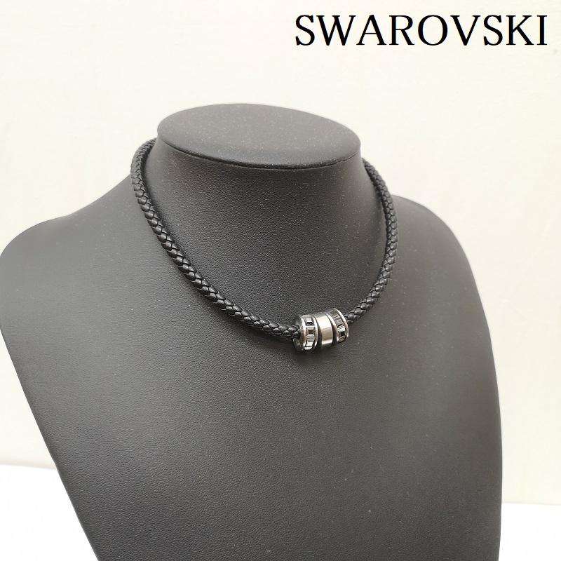 スワロフスキー SWAROVSKI アクセサリー ネックレス、ペンダント 編み込みレザー チョーカー 二重巻き ブレスレット ネックレス - 黒 / ブラック / black レディース USED 古着 中古 50162093