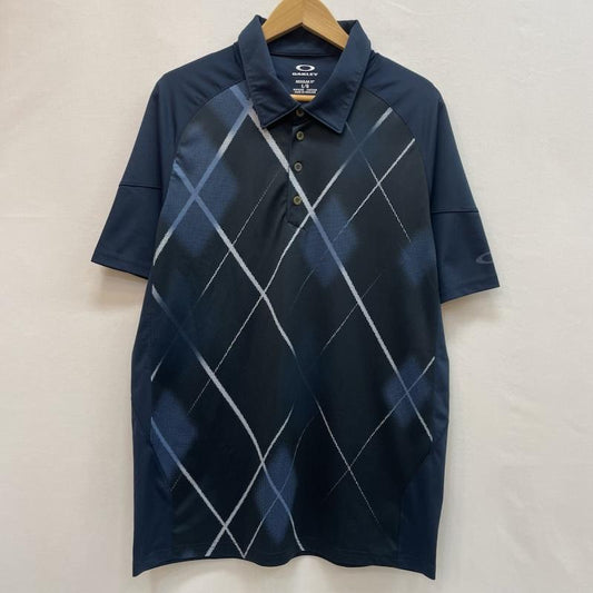 オークリー OAKLEY ポロシャツ 半袖 チェック 柄 半袖 ポロシャツ ゴルフ L チェック 紺 / ネイビー / navy メンズ USED 古着 中古 50162094