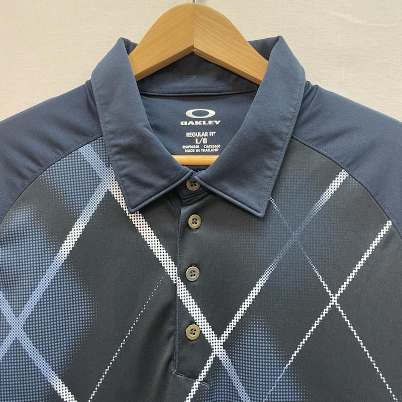 オークリー OAKLEY ポロシャツ 半袖 チェック 柄 半袖 ポロシャツ ゴルフ L チェック 紺 / ネイビー / navy メンズ USED 古着 中古 50162094