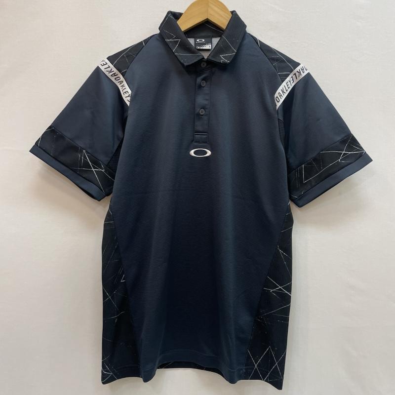 オークリー OAKLEY ポロシャツ 半袖 ゴルフ シャツ 黒 ワンポイント ブランド ロゴ 幾何学模様 L 幾何柄 紺 / ネイビー / navy メンズ USED 古着 中古 50162098