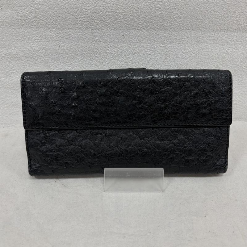 グッチ GUCCI 財布 長財布 オーストリッチ 二つ折り レザー 長財布 - ロゴ、文字 黒 / ブラック / black X 金 / ゴールド / gold color レディース USED 古着 中古 50162102
