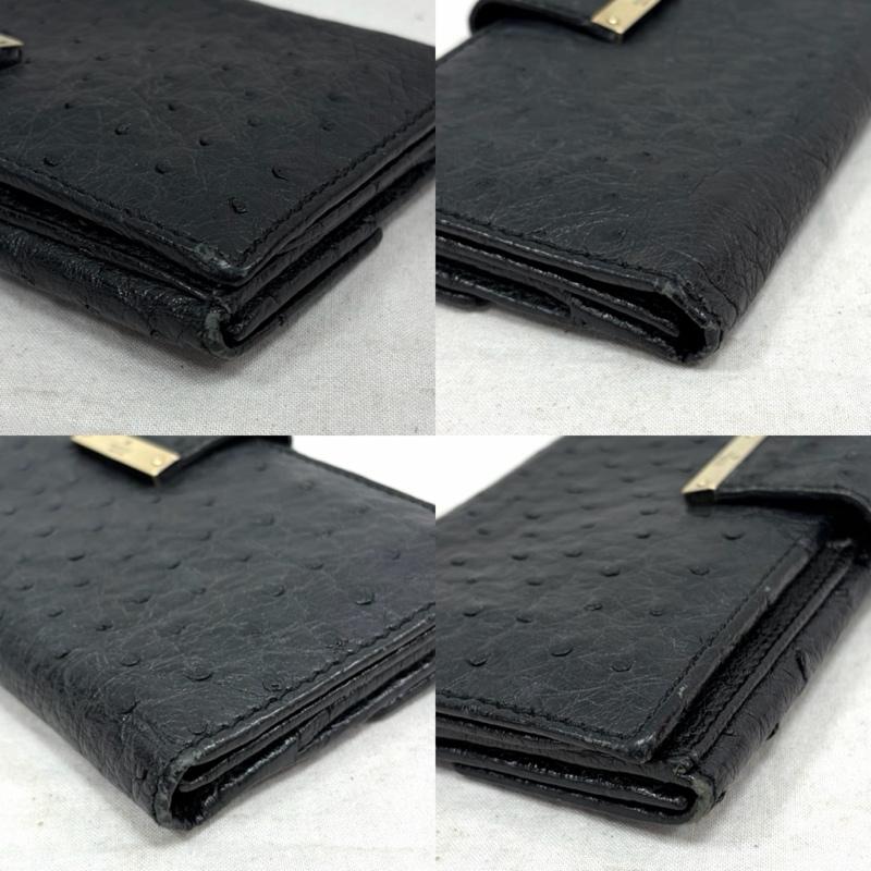 グッチ GUCCI 財布 長財布 オーストリッチ 二つ折り レザー 長財布 - ロゴ、文字 黒 / ブラック / black X 金 / ゴールド / gold color レディース USED 古着 中古 50162102