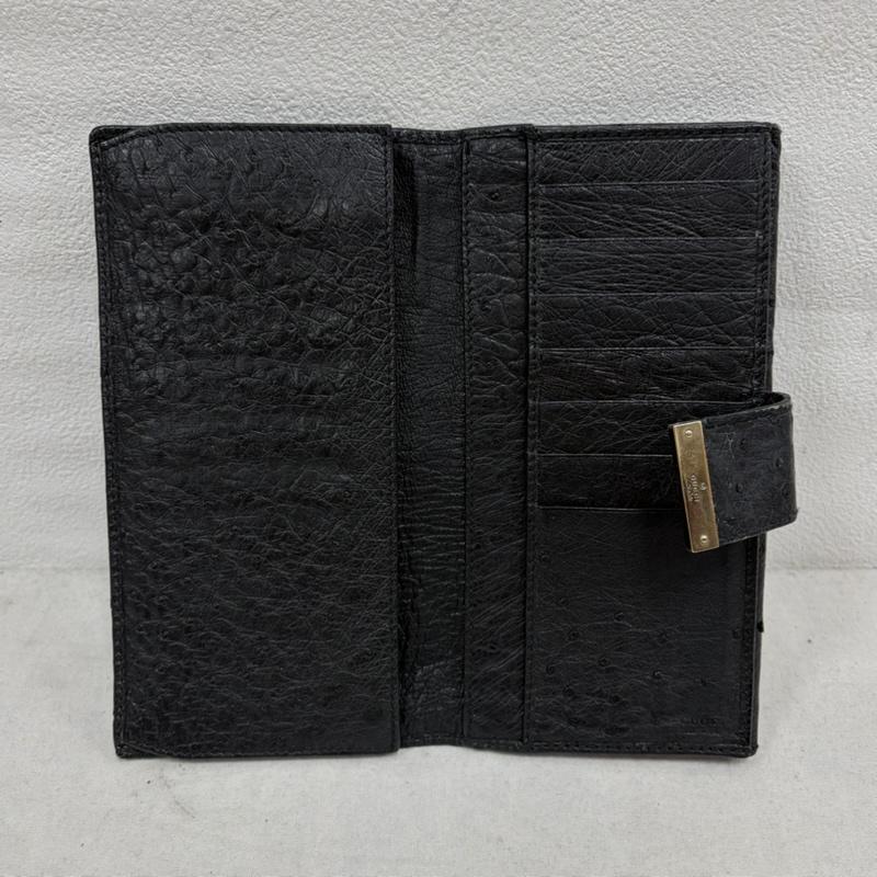 グッチ GUCCI 財布 長財布 オーストリッチ 二つ折り レザー 長財布 - ロゴ、文字 黒 / ブラック / black X 金 / ゴールド / gold color レディース USED 古着 中古 50162102