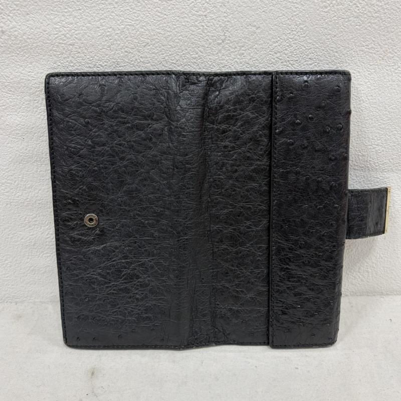 グッチ GUCCI 財布 長財布 オーストリッチ 二つ折り レザー 長財布 - ロゴ、文字 黒 / ブラック / black X 金 / ゴールド / gold color レディース USED 古着 中古 50162102
