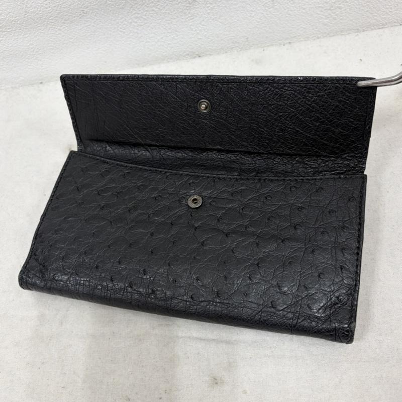 グッチ GUCCI 財布 長財布 オーストリッチ 二つ折り レザー 長財布 - ロゴ、文字 黒 / ブラック / black X 金 / ゴールド / gold color レディース USED 古着 中古 50162102