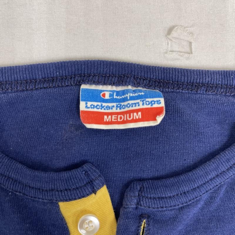 チャンピオン Champion Tシャツ 長袖 70s USA製 バータグ ヴィンテージ カレッジ プリント ヘンリーネック ロンT M 紺 / ネイビー / navy メンズ USED 古着 中古 50162116