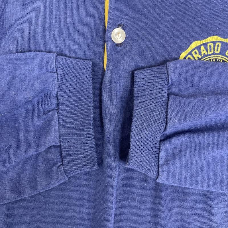 チャンピオン Champion Tシャツ 長袖 70s USA製 バータグ ヴィンテージ カレッジ プリント ヘンリーネック ロンT M 紺 / ネイビー / navy メンズ USED 古着 中古 50162116