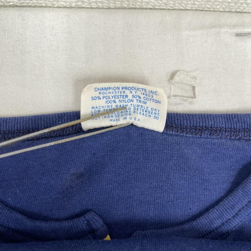 チャンピオン Champion Tシャツ 長袖 70s USA製 バータグ ヴィンテージ カレッジ プリント ヘンリーネック ロンT M 紺 / ネイビー / navy メンズ USED 古着 中古 50162116