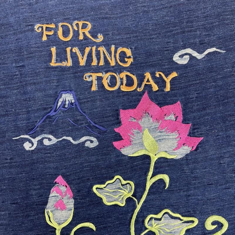 エターナル ETERNAL Tシャツ 半袖 備中倉敷工房 倉 富士山 花柄 デザイン 刺繍 Tシャツ カットソー 3 紺 / ネイビー / navy メンズ USED 古着 中古 50162120