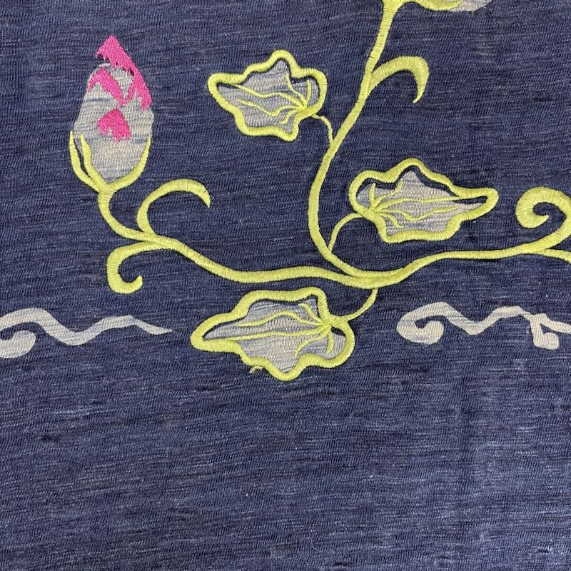 エターナル ETERNAL Tシャツ 半袖 備中倉敷工房 倉 富士山 花柄 デザイン 刺繍 Tシャツ カットソー 3 紺 / ネイビー / navy メンズ USED 古着 中古 50162120