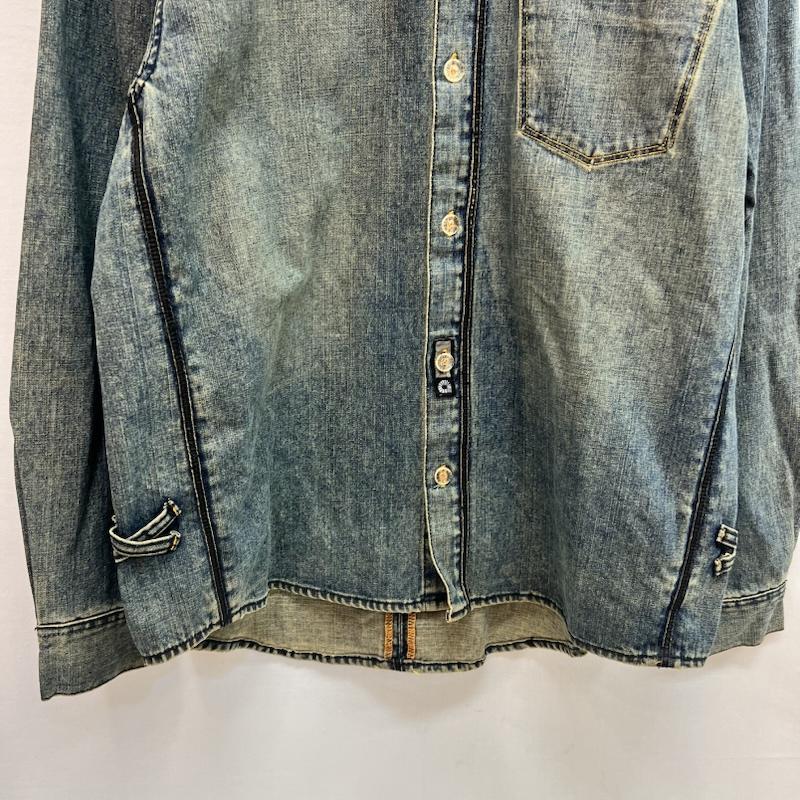 古着 USED シャツ、ブラウス 長袖 90s-00s AKADEMIKS ヴィンテージ加工 デニムシャツ レザー切替 M メンズ USED 古着 中古 50162131