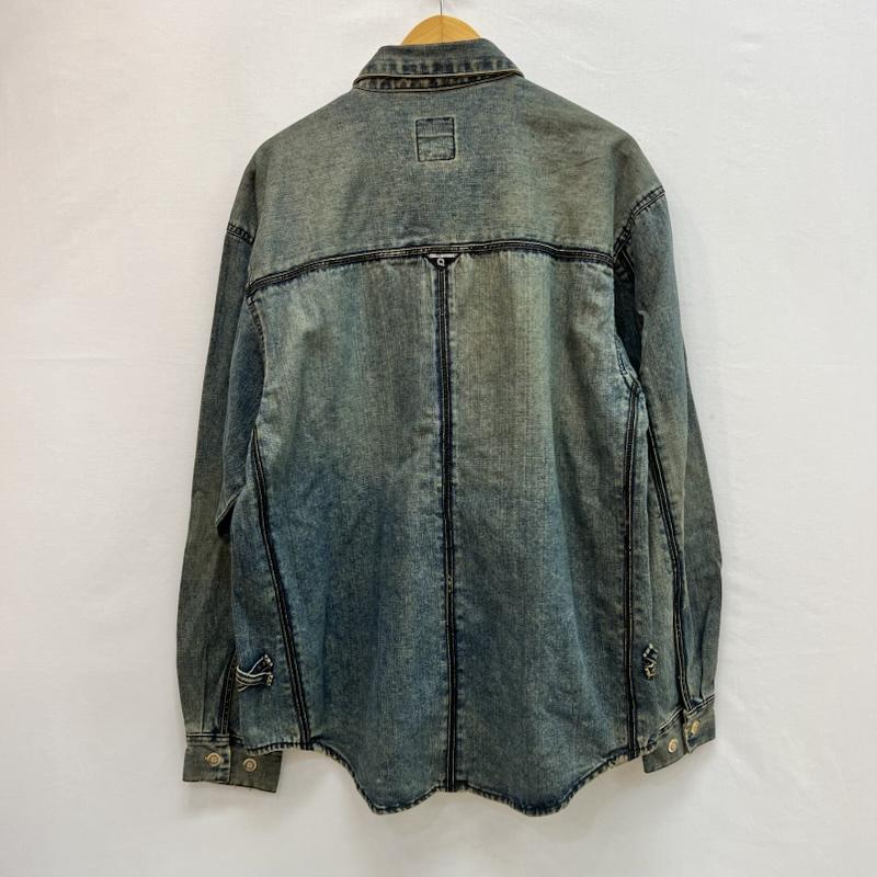 古着 USED シャツ、ブラウス 長袖 90s-00s AKADEMIKS ヴィンテージ加工 デニムシャツ レザー切替 M メンズ USED 古着 中古 50162131