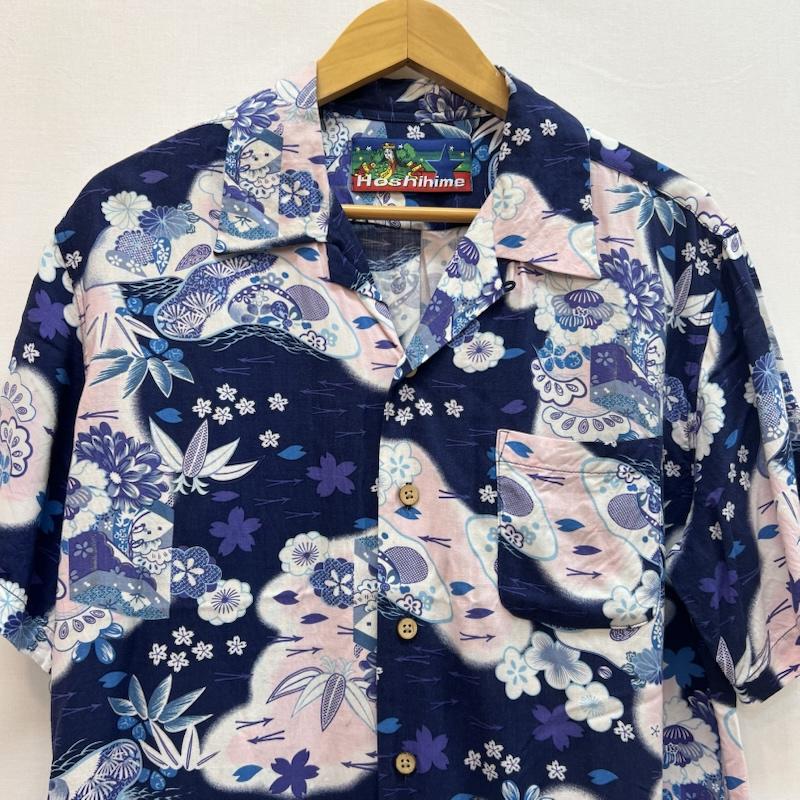ホシヒメ HOSHIHIME シャツ、ブラウス 半袖 和柄 レーヨン アロハシャツ L 紺 / ネイビー / navy メンズ USED 古着 中古 50162138