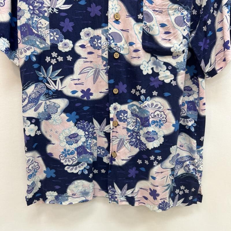 ホシヒメ HOSHIHIME シャツ、ブラウス 半袖 和柄 レーヨン アロハシャツ L 紺 / ネイビー / navy メンズ USED 古着 中古 50162138