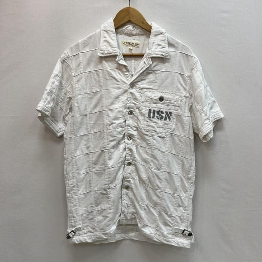 アヴィレックス AVIREX シャツ、ブラウス 半袖 USN パッチワーク シャツ L 白 / ホワイト / white メンズ USED 古着 中古 50162140