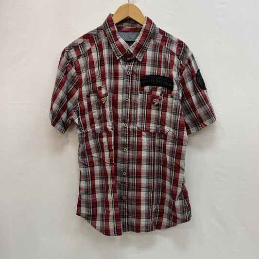 ハーレーダビッドソン Harley-Davidson シャツ、ブラウス 半袖 10s チェック 半袖シャツ ワッペン L 赤 / レッド / red メンズ USED 古着 中古 50162142