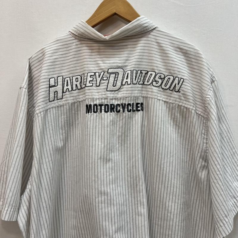 ハーレーダビッドソン Harley-Davidson シャツ、ブラウス 半袖 ストライプ 半袖 ワークシャツ ビッグサイズ XXL 白 / ホワイト / white メンズ USED 古着 中古 50162143