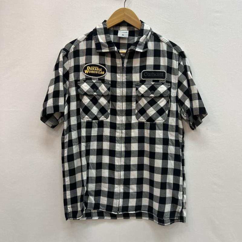 カーハート Carhartt シャツ、ブラウス 半袖 チェック フルジップ 半袖 ワークシャツ ワッペン M 白 / ホワイト / white X 黒 / ブラック / black メンズ USED 古着 中古 50162144