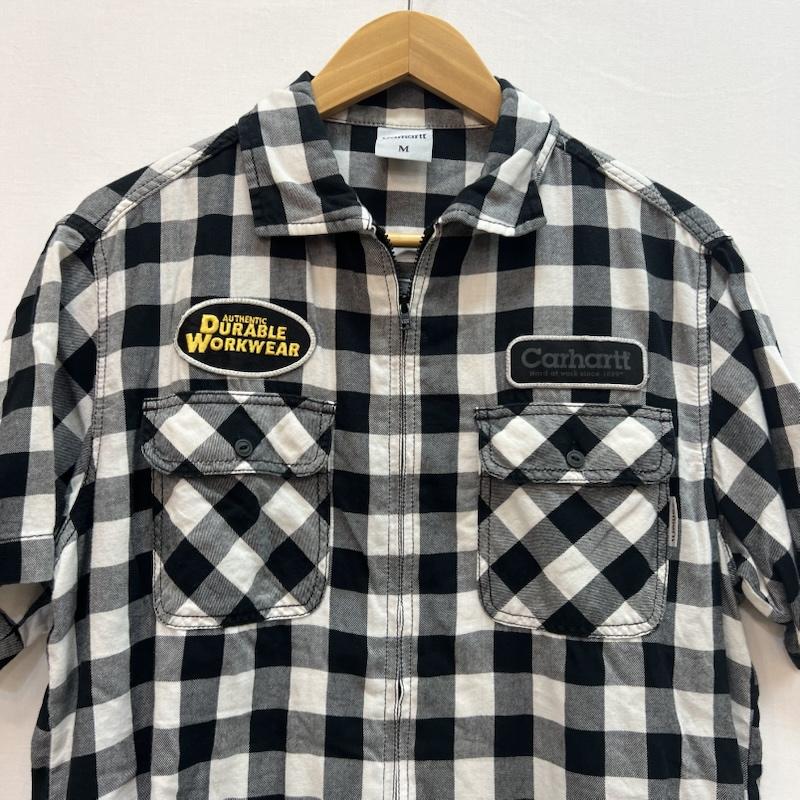 カーハート Carhartt シャツ、ブラウス 半袖 チェック フルジップ 半袖 ワークシャツ ワッペン M 白 / ホワイト / white X 黒 / ブラック / black メンズ USED 古着 中古 50162144