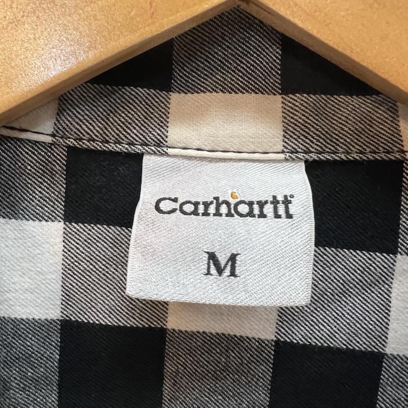 カーハート Carhartt シャツ、ブラウス 半袖 チェック フルジップ 半袖 ワークシャツ ワッペン M 白 / ホワイト / white X 黒 / ブラック / black メンズ USED 古着 中古 50162144