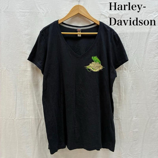 ハーレーダビッドソン Harley-Davidson Tシャツ 半袖 イグアナ シールド 両面 プリント 2015 Vネック Tシャツ XL レディース USED 古着 中古 50162169