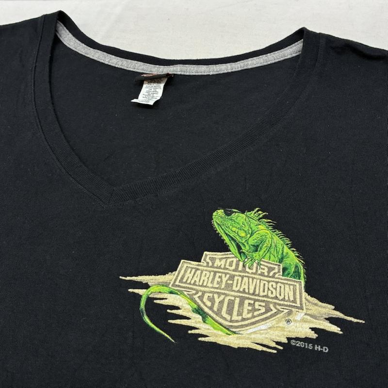 ハーレーダビッドソン Harley-Davidson Tシャツ 半袖 イグアナ シールド 両面 プリント 2015 Vネック Tシャツ XL レディース USED 古着 中古 50162169