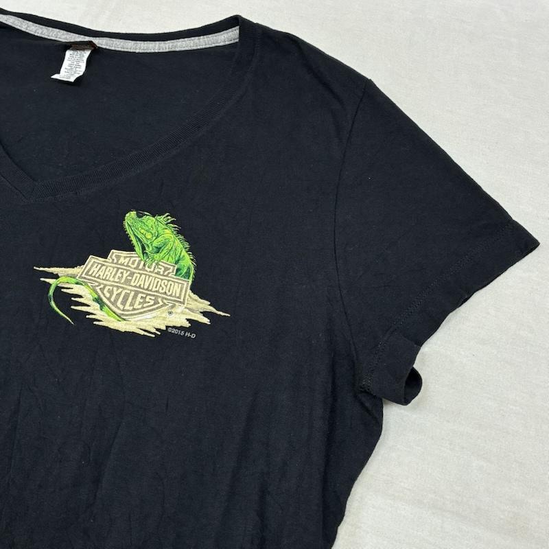 ハーレーダビッドソン Harley-Davidson Tシャツ 半袖 イグアナ シールド 両面 プリント 2015 Vネック Tシャツ XL レディース USED 古着 中古 50162169