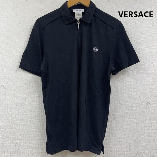 ヴェルサーチ VERSACE ポロシャツ 半袖 ブランド ロゴ プリント ハーフジップ コットン ポロシャツ S 黒 / ブラック / black メンズ USED 古着 中古 50162172